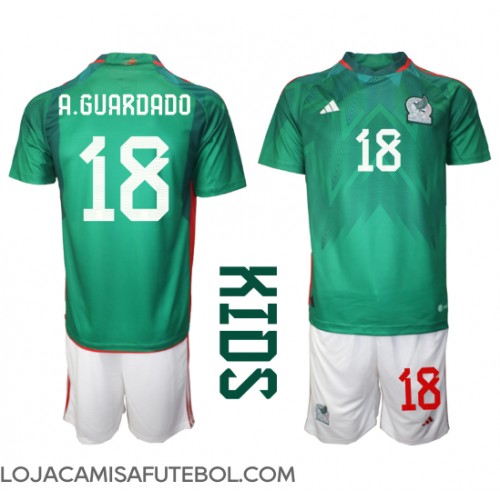 Camisa de Futebol México Andres Guardado #18 Equipamento Principal Infantil Mundo 2022 Manga Curta (+ Calças curtas)